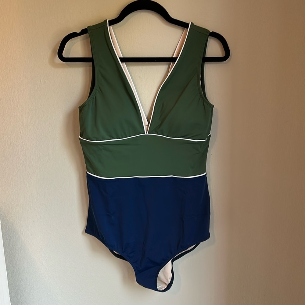 Olive Green Paneled V- Neck One Piece